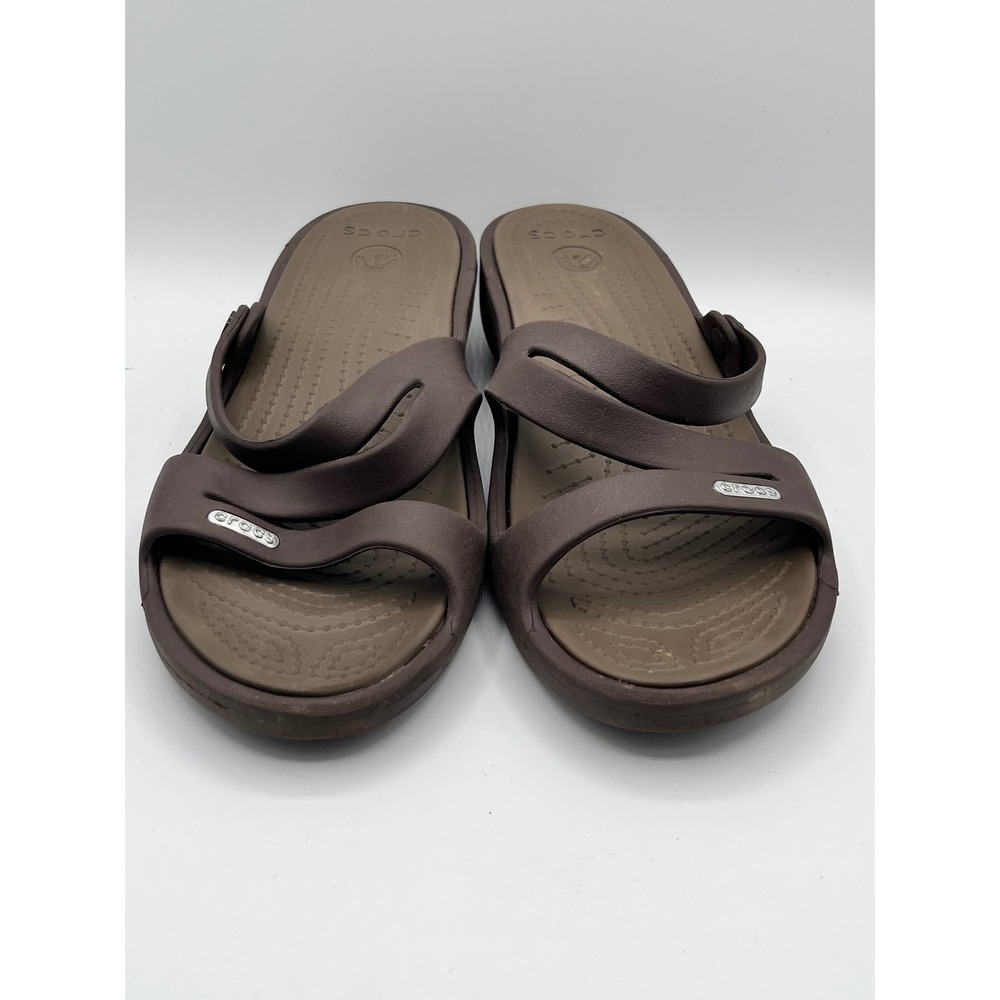 Crocs Patricia Women Sz 9 Espresso Brown Wedge Strappy Comfort Sandals